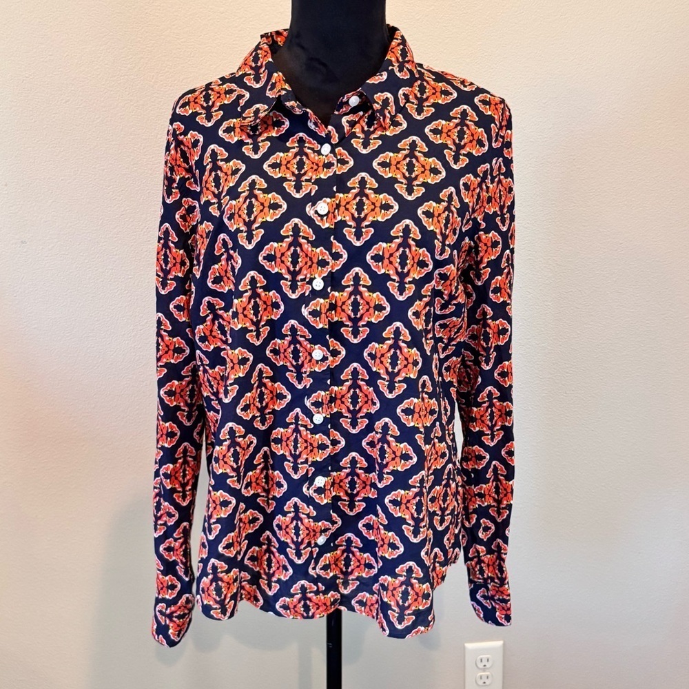 Crown & Ivy Geo Pattern Button Down Shirt,XL, Colorful Artsy Office Modern Boho